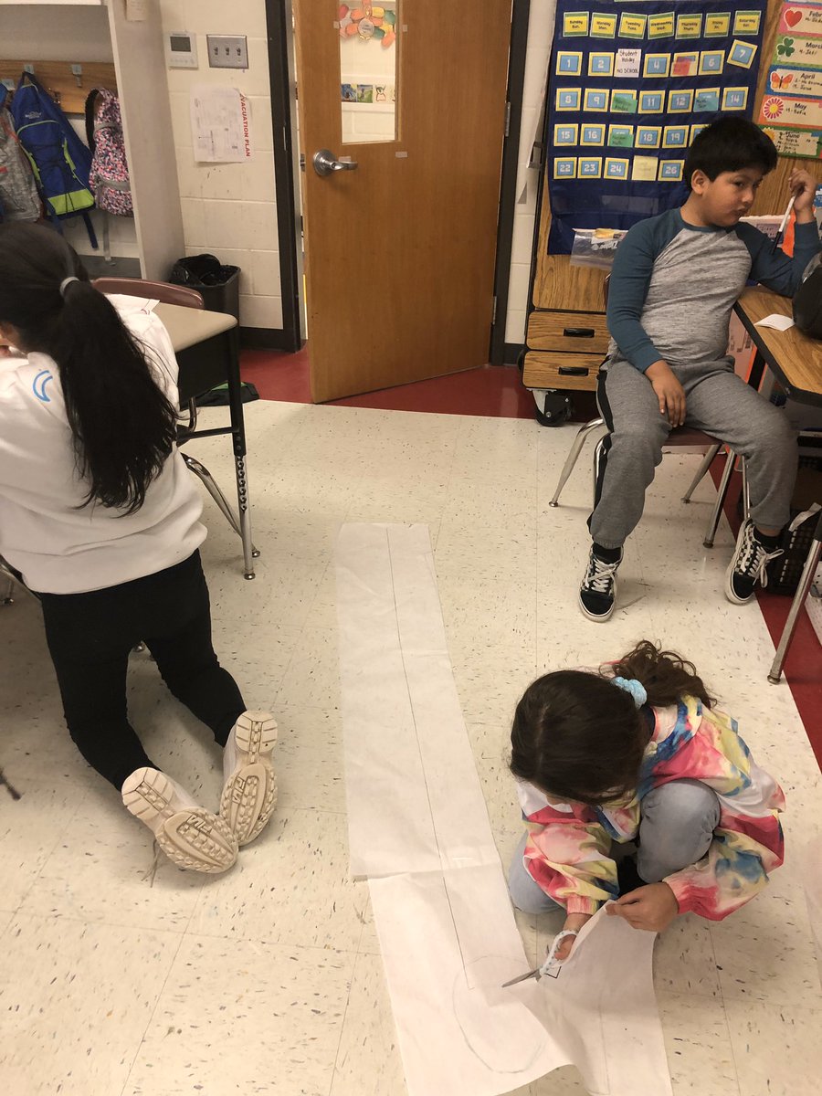 3rd graders working together to create their Yeti in math. We first had to measure our body parts then multiply that measurement by 2 to find out the size of our Yeti!