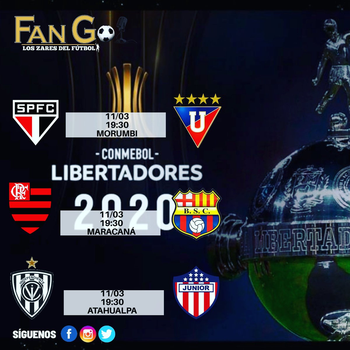 fangol_ec's tweet photo. #Libertadores || Está noche @LDU_Oficial y @BarcelonaSC juegan en suelo brasileño, mientras que @IDV_EC recibe en el Olímpico Atahualpa a @JuniorClubSA de Barranquilla. 🇪🇨🏟️

¿Cuál es tu favorito? 

#FanGolEcuador #Ecuador #LDU #BSC #IDV https://t.co/Sx1R8DZc6d