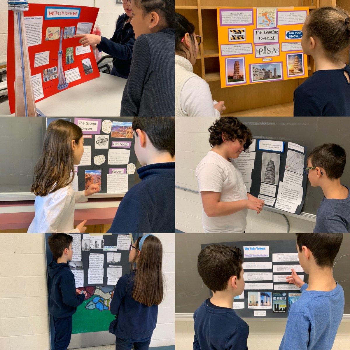 MsKMenna's tweet photo. Lots of learning today as our grade 5s led a gallery walk for their peers on their research projects for World Structures  #Grade5 @msmartellacci @YCDSB @OLAnnunciation https://t.co/jKUFa23U4o