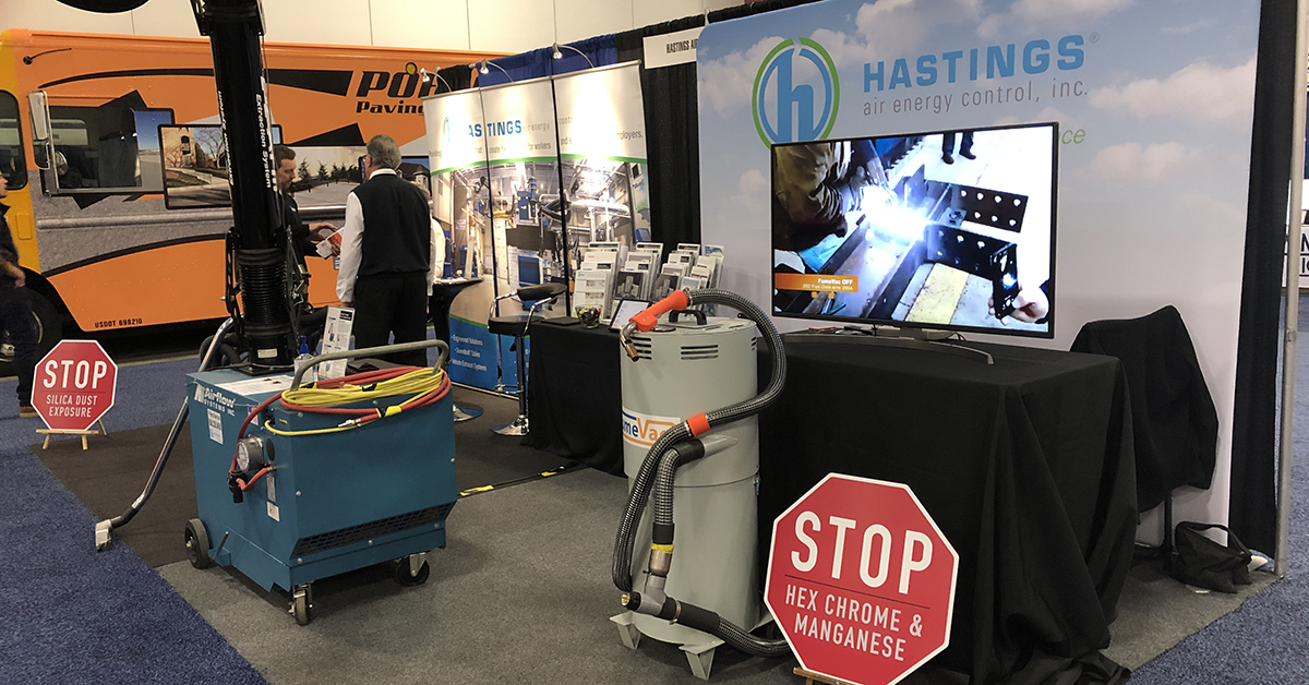 HASTINGSAir's tweet photo. STOP! Do you have air quality issues in your facility? Make sure you visit Hastings at booth #1324 during the #pmfaexpo to learn about the latest in air quality management. 

#sourcecapture #welding #weldfumes #cleanairondemand #innovation #fumefighter #weldersafety https://t.co/I42eKmfd9w
