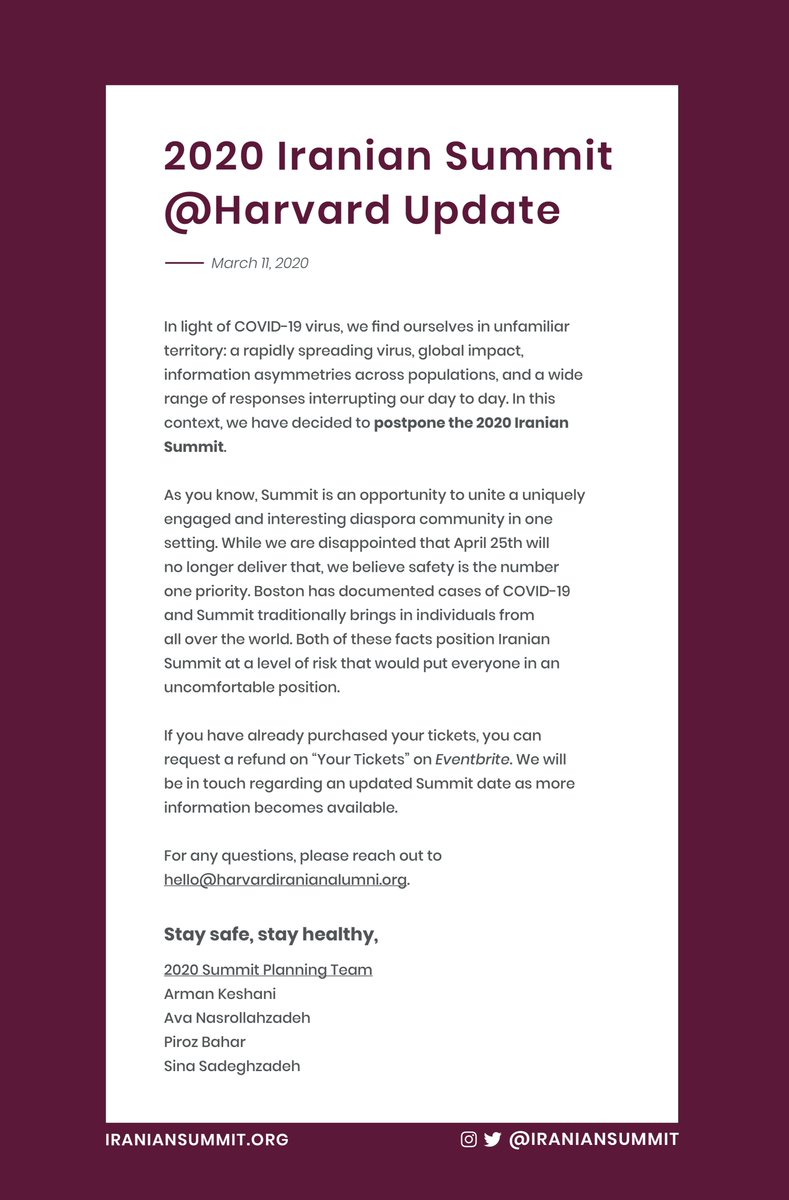 Update on 2020 Iranian Summit and COVID-19 #IranianSummit #COVID19 #postponed