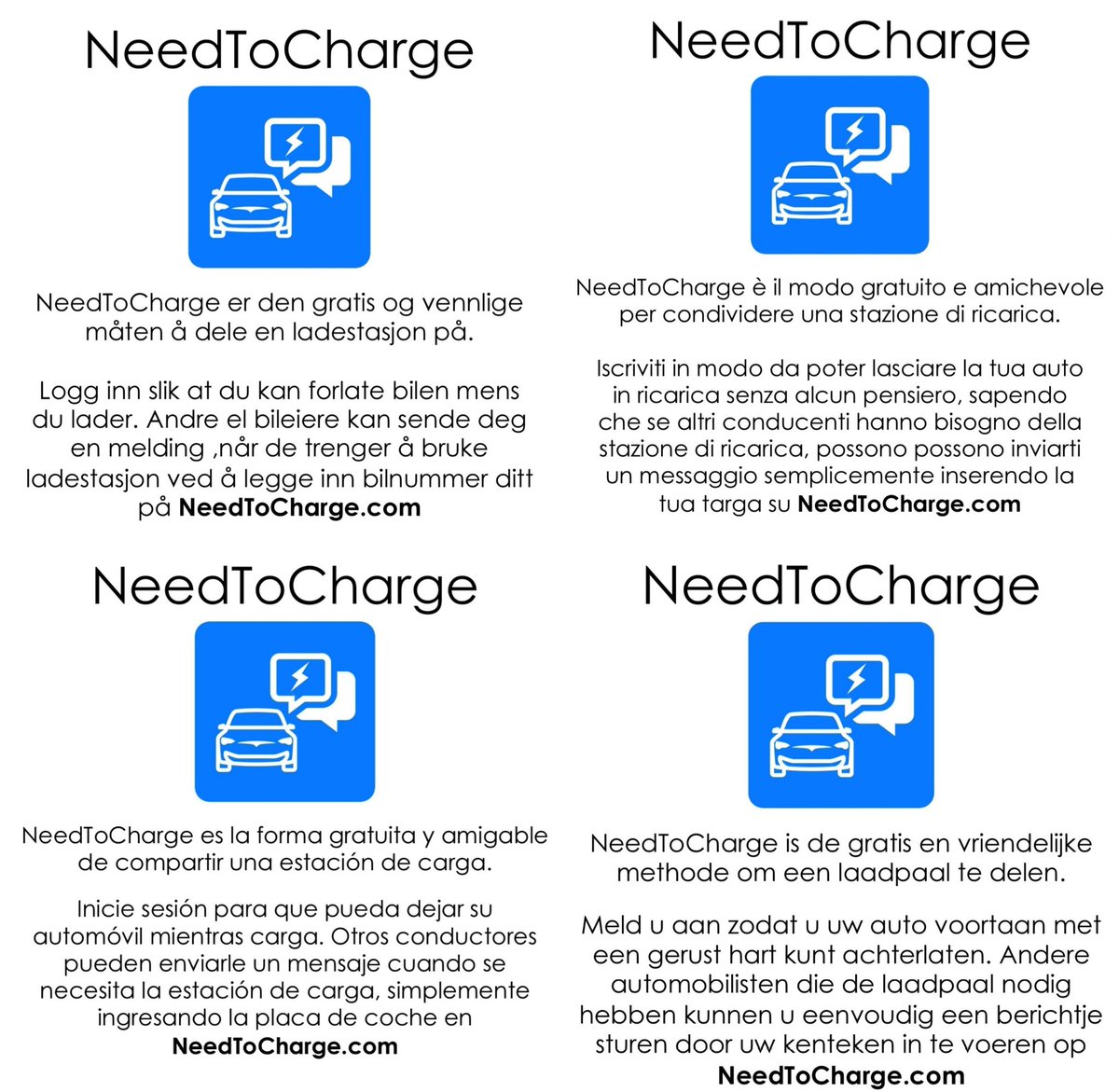 DrPhil2405's tweet photo. @needtochargeapp signs, notes and discs now available to download in not 1, not 2, but 8 languages!
The free and friendly way to share charging stations worldwide!
#needtochargeapp #ElectricVehicles #EVs
#charging #fullycharged #Tesla https://t.co/idGs3Xqu4y