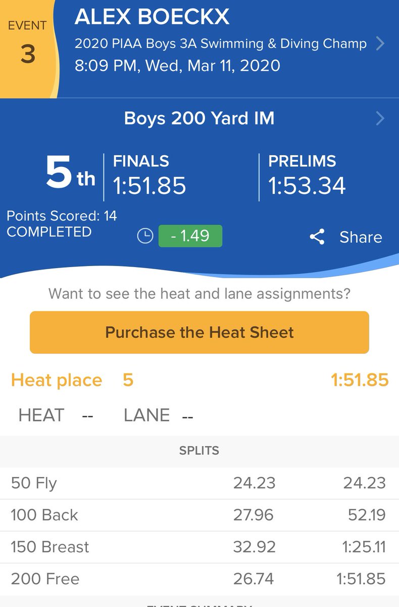 RidleyBSwimDive's tweet photo. 5th place in the state! Congratulations  to Alex Boeckx on a great swim in his final IM as a Ridley swimmer. https://t.co/f1SfOMWNiw