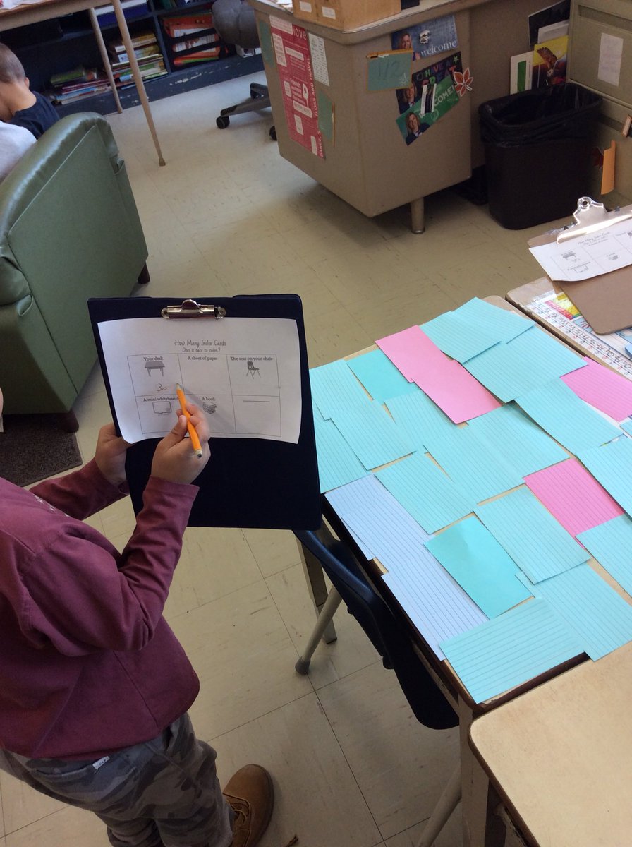 MarjoleinVyse's tweet photo. Our Grade Ones finding the area of different classroom objects using index cards! #jdps #mathisfun https://t.co/tthiLJTwdw