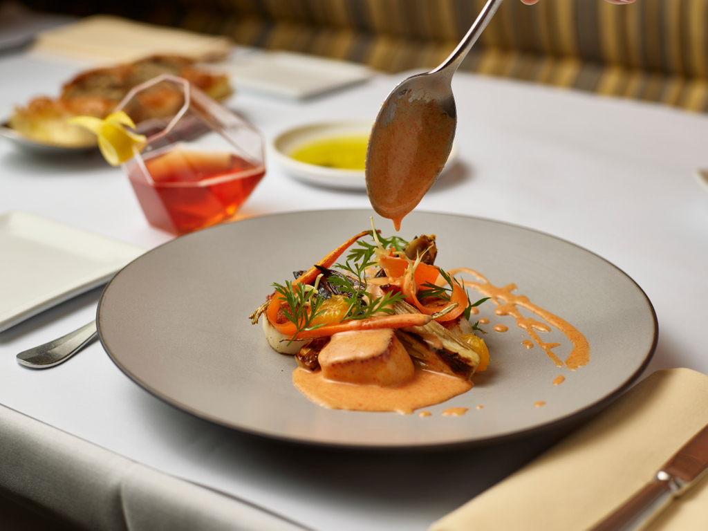 Seared Dayboat Sea Scallops | roasted Belgian endive, orange suprêmes and carrot-cumin emulsion.