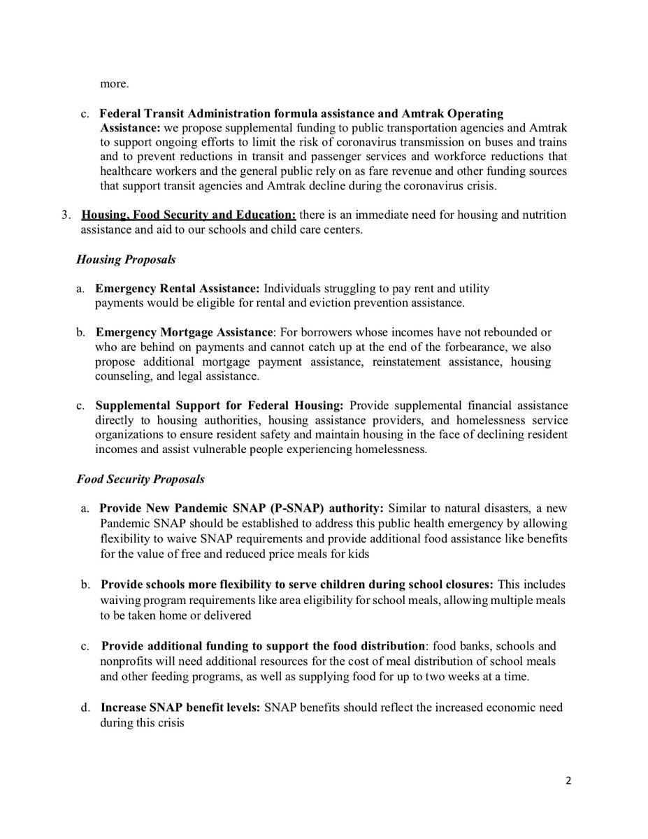 Page 2: Senate Democratic Leaders announced a new targeted economic and community relief proposal to help communities and individuals deal with the impacts of the coronavirus outbreak.