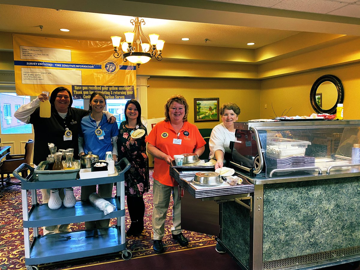 StMaryH's tweet photo. We know that meal time is extra special for our residents so we take a TAWB approach to passing room trays! #Operation930 @morris_chaney https://t.co/DaSOOpx63r