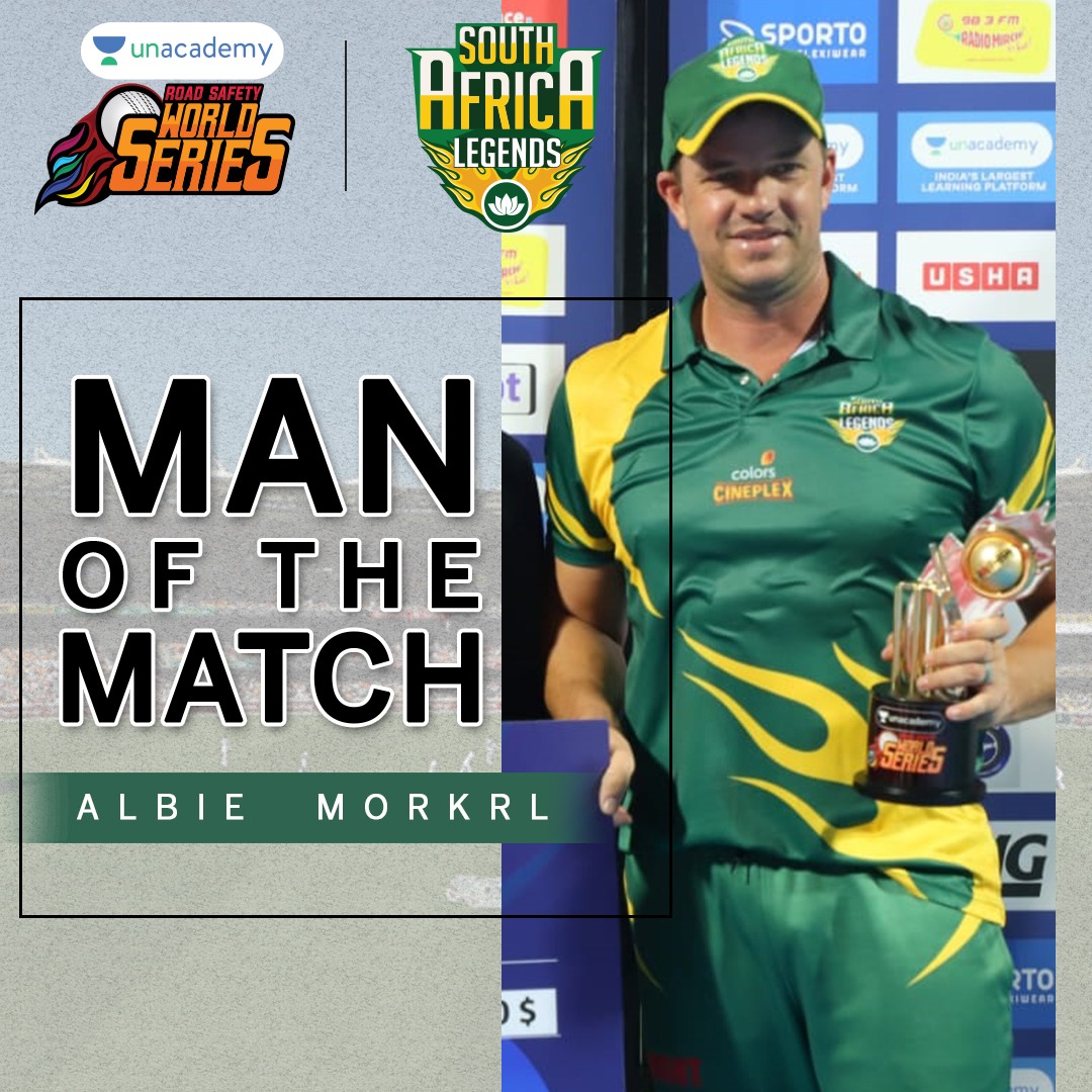 SAfrica_legends's tweet photo. @albiemorkel  was adjudged as the Man of the Match for his 2 wickets and half-century!
#liveupdates #LegendsAreBack #colorscineplex #Colorscineplex #yehjunghailegendary #unacademy #southafricavswestindies #unacademy #raveegaekwad @RSworldseries @ICICILombard https://t.co/jGs7RAWeng