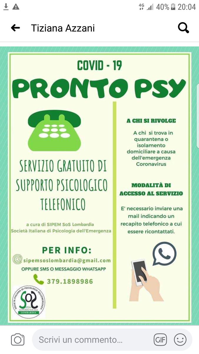 #coronavirus SUPPORTO PSICOLOGICO SOS  ricevo e condivido l'iniziativa promossa dalla societa di psicologia dell'emergenza <a href="/SipemSoSFed/">Sipem SoS Fed</a> #iorestoacasa #sguarOltre