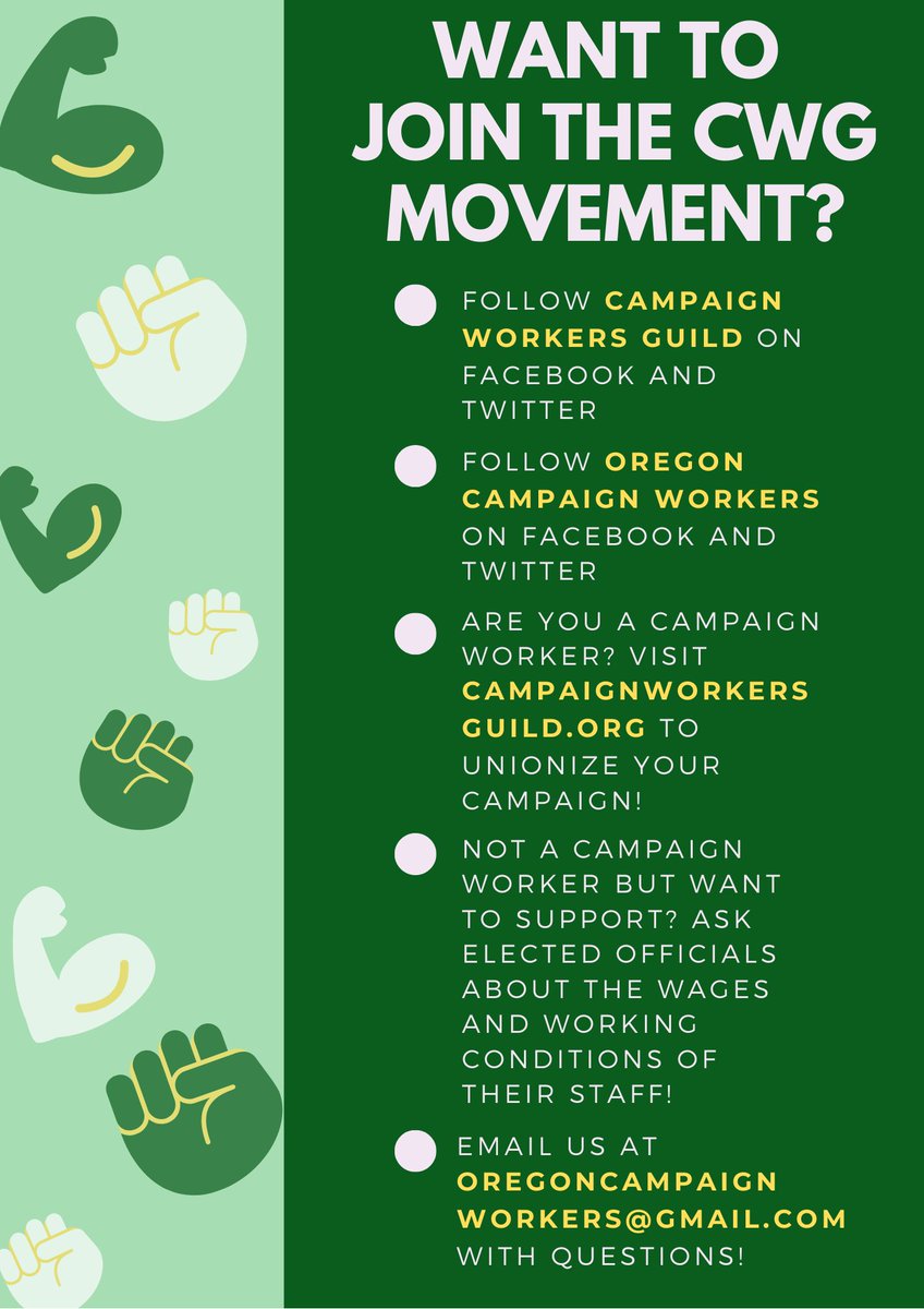 WorkersOregon's tweet photo. It's #CampaignWorkerWednesday- wanna help @CWG_Workers empower organizers, improve working conditions &amp; promote healthy career longevity for campaign workers in Oregon?

Here's what to do next:
#ORCampaignWorkers #EverybodyUnionize #orpol https://t.co/cqtKnH0owF