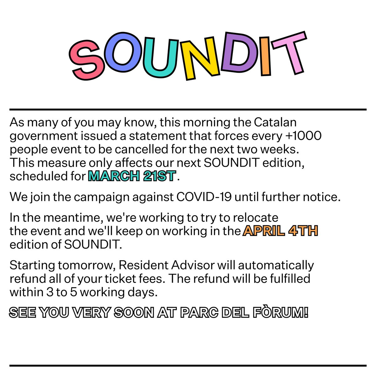 Comunicado de #SOUNDIT sobre el COVID-19