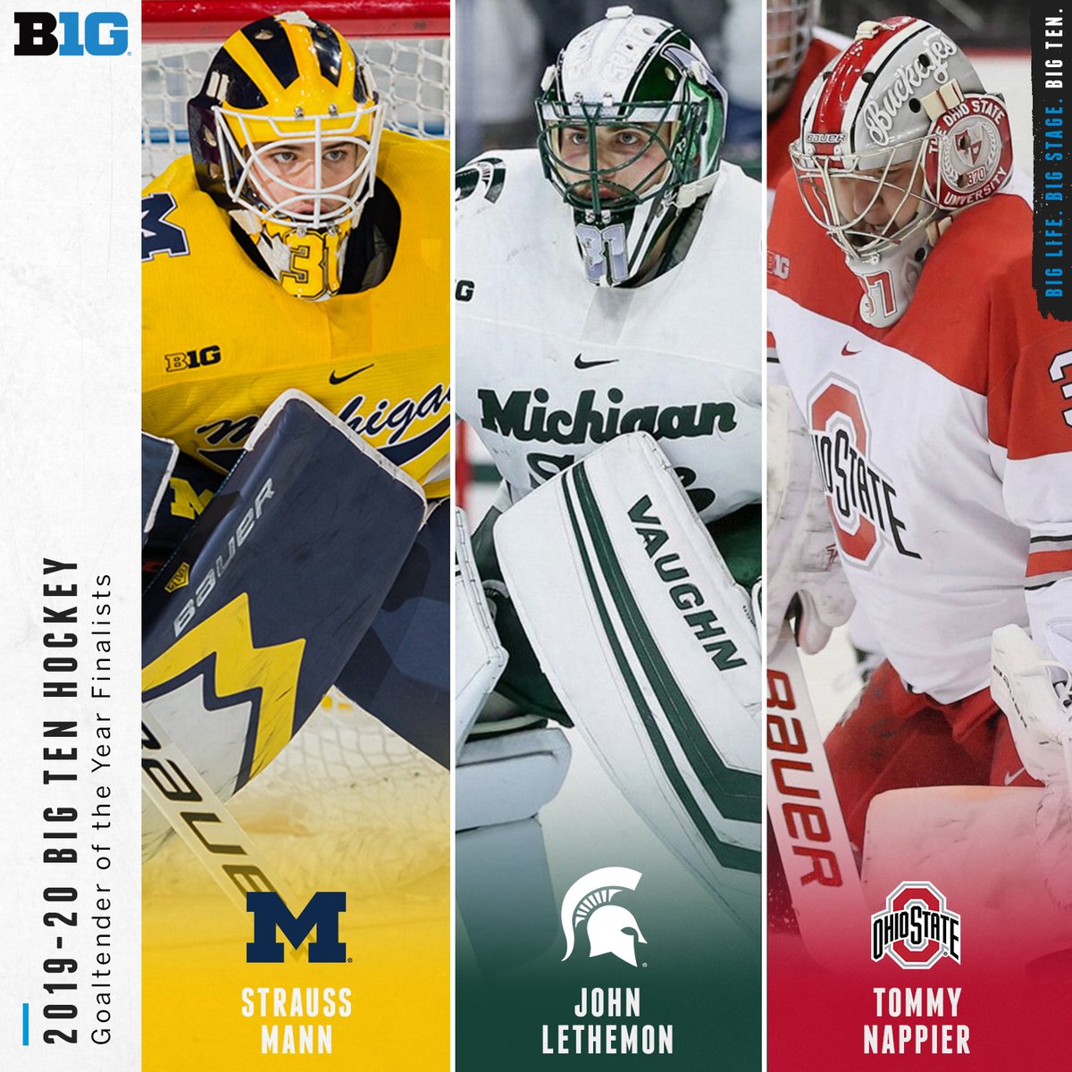 B1GHockey's tweet photo. Strauss Mann, John Lethemon and Tommy Nappier named finalists for 2019-20 #B1GHockey Goaltender of the Year. https://t.co/jUE0pax8S5