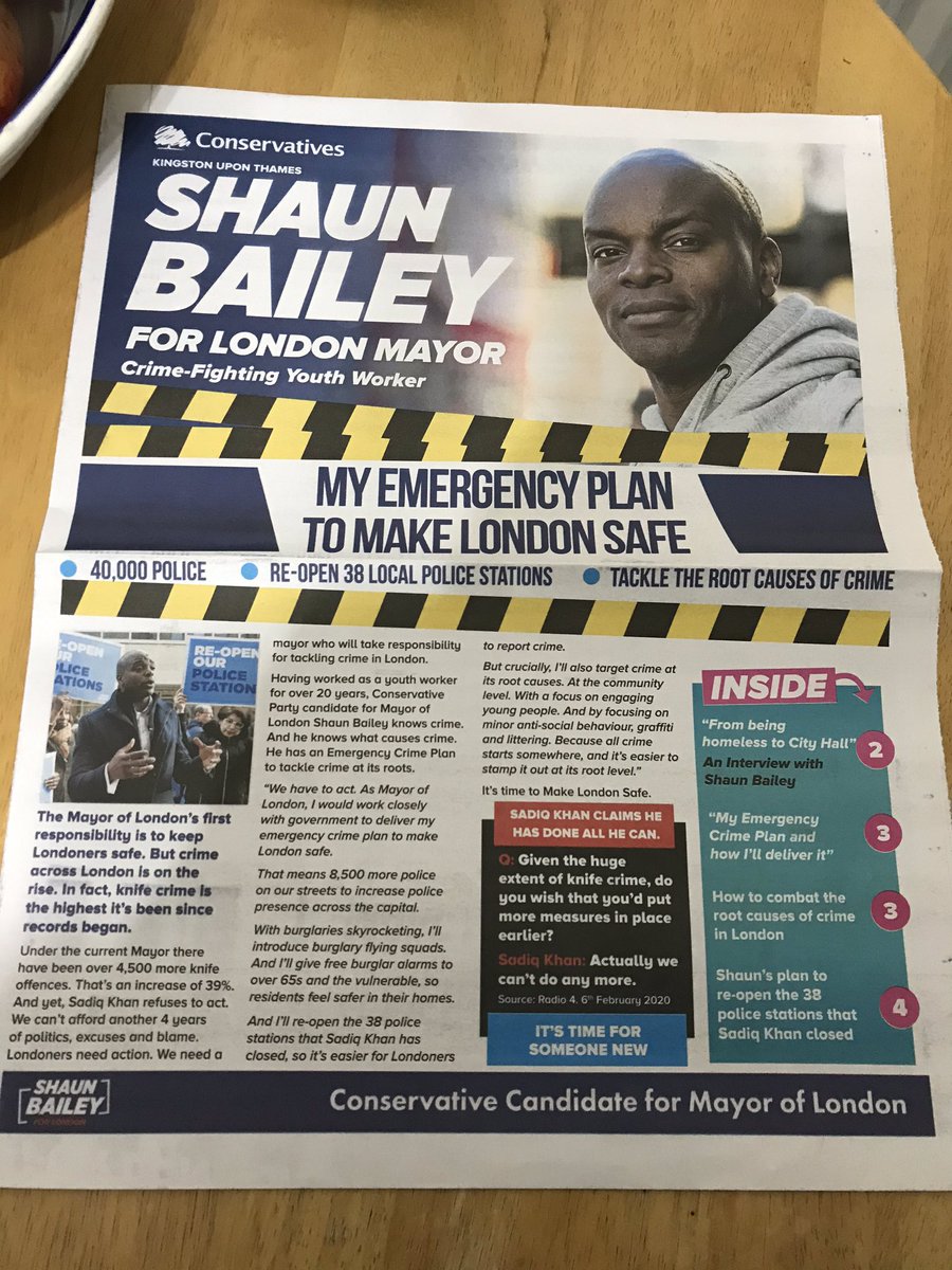 LindizzLinz's tweet photo. Pleased to see this on the doormat @ShaunBaileyUK Time for change. Vote #ShaunForMayor #BackBailey2020 #ShaunBailey #KingstonUponThames #London https://t.co/CE078CgeS5