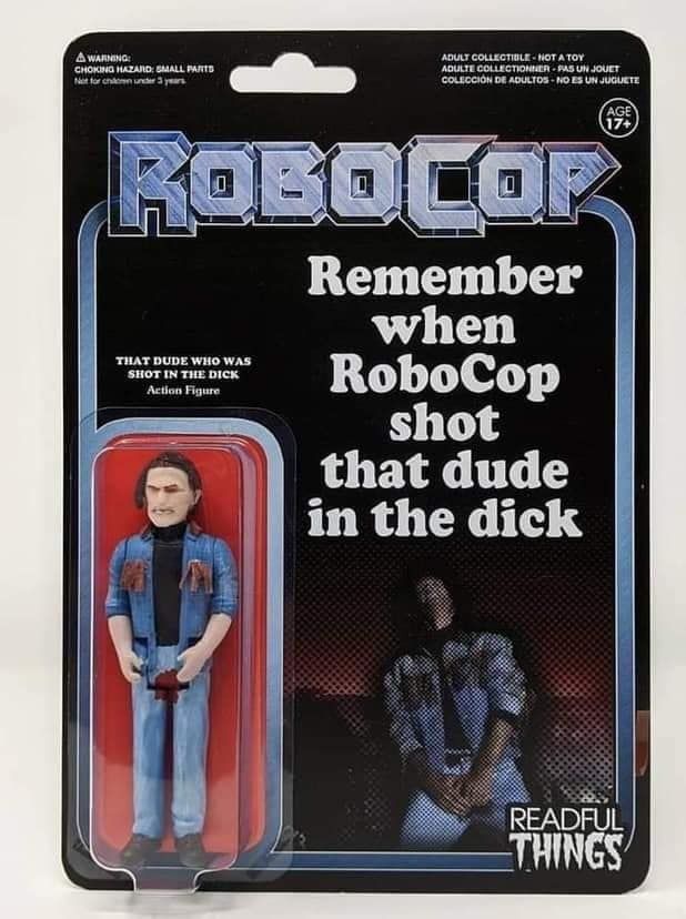 psyneways's tweet photo. "The dude who was shot in the dick" action figure. Legend. #robocop #readfulthings #shotinthedick #actionfigure #toys #want #1980s #1987 #vintage #psyne #psyneco https://t.co/kMbbdDWw4I