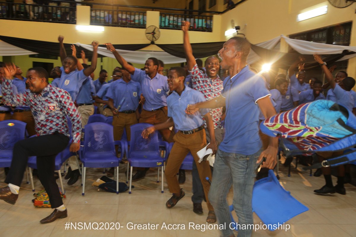 NSMQGhana's tweet photo. End of Contest

Presec, Legon: 38pts
Accra Academy: 20pts
Chemu SHS: 17pts

Ohhhh let's talk about ...?!! Congratulations Presec, Legon -  Greater Accra Regional Champions!!!
#NSMQ2020 #NSMQ2020GARegionalChampionship https://t.co/RLvgks3JYF