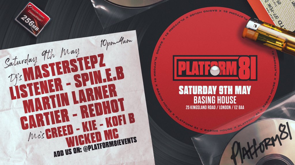 Spin_E_B's tweet image. Catch me preforming at the massive launch party of ‘Platform 81’
On Saturday 9th May in Shoreditch at Basing House.

Also on the night you can catch 

Masterstepz
Dj Listener
Martin Larner
Cartier 
Redhot
Mc Creed
Mc Kie
Kofi B
Wicked Mc

Add them for more info @platform81event