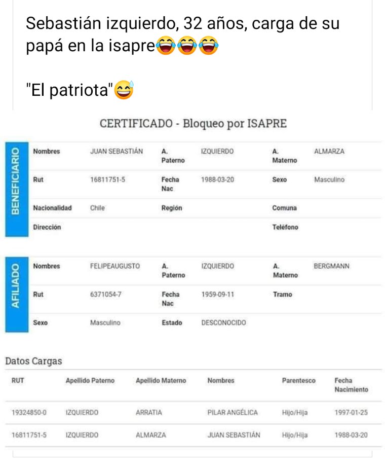 chochoyve's tweet photo. #SebastianIzquierdo
Con 30 años es carga y vive en casa de su padre.
Es flojo. 
No trabaja.
Es tonto.
Es Ignorante. 
No estudia.
Canta y baila como el forro.
¡¡¡Vive de "donaciones" a través de Internet !!!
Es momio y capitalista

Osea califica como facho pobre. https://t.co/g97JSFhtPg