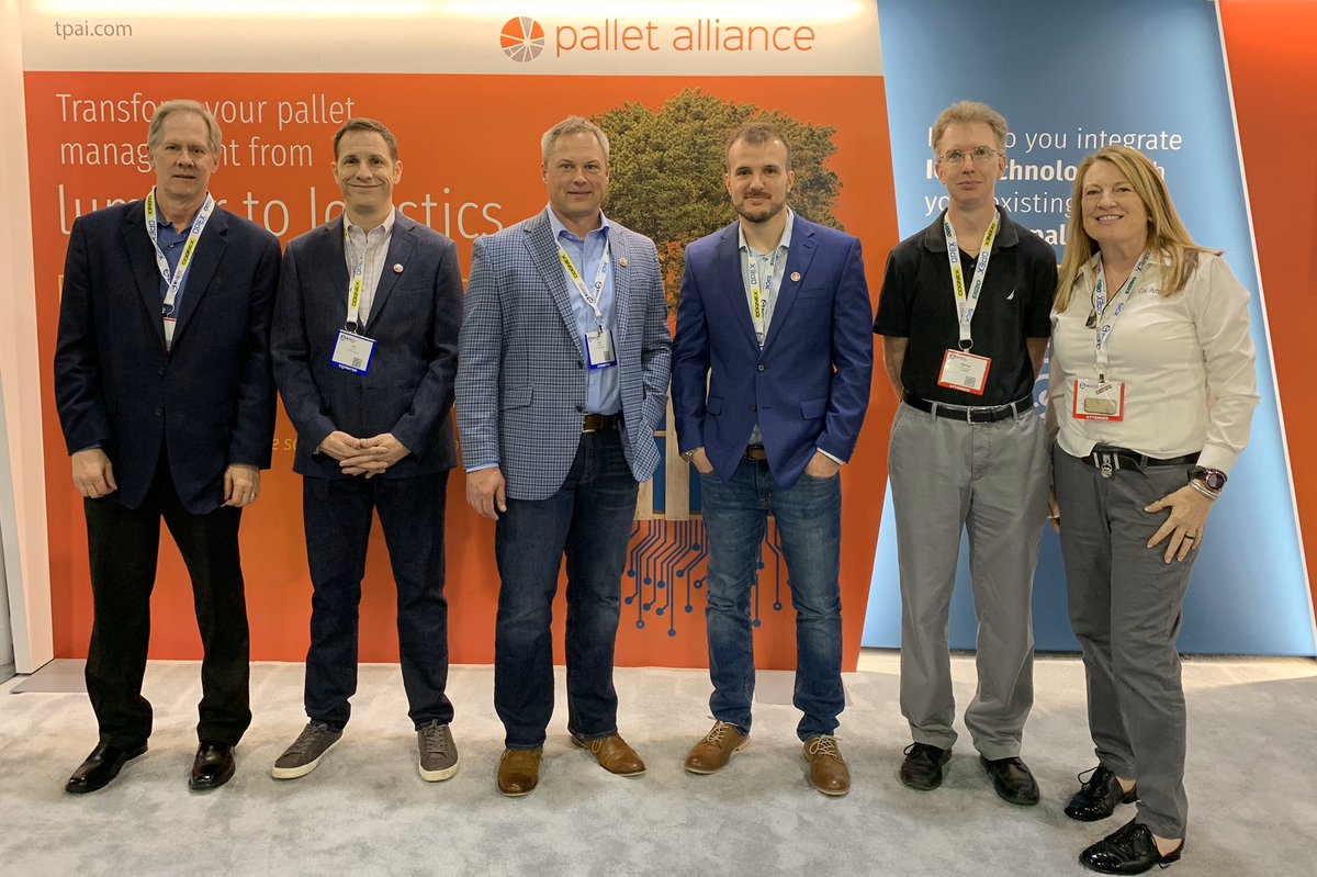 PalletAlliance's tweet photo. We’ve enjoyed having @CalAmp join us at our booth to promote and educate attendees on the industry’s first IoT-based logistics technology for wooden pallets. #smartpallets #palletlogistics #palletdesign #PalletAlliance #MODEX2020 https://t.co/BJh3bfhTa5