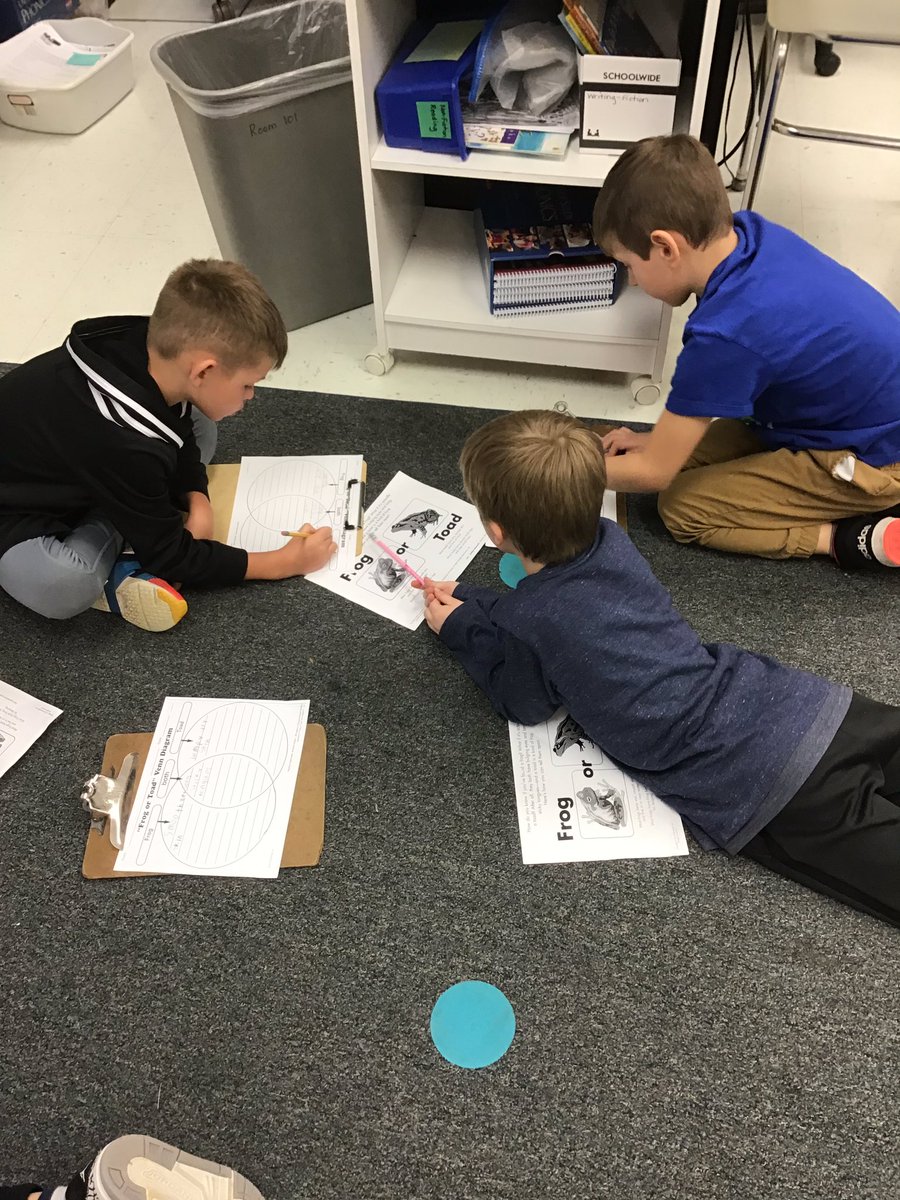 teachfirst100's tweet photo. We are getting into lots of nonfiction reading!  We read an article that compared a frog and a toad.  Now partners are thinking about the facts and making a Venn diagram! https://t.co/kEsV0QdLKi
