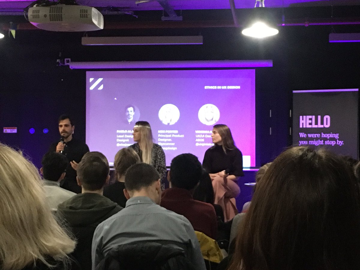 Really enjoying the questions coming out of tonight’s Ethics in UX talk and proud to see <a href="/alaejosperez/">pablo alaejos perez</a> discussing what <a href="/Designit/">Designit</a> is doing to question and improve it’s own processes.