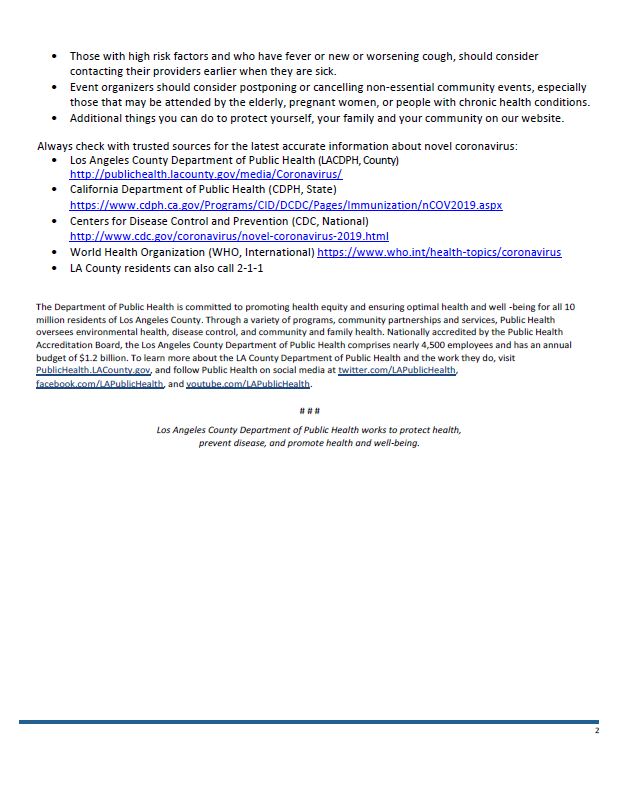 lapublichealth's tweet image. #PressRelease - Public Health Confirms First Death from #COVID19 and Six Additional Cases in Los Angeles County.
Public Health extends our deepest condolences to the patient’s loved ones in the wake of this tragedy. View bit.ly/2IGy5C5 for more.