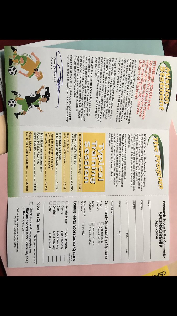 How cool is this. Our original brochures for PSC from 2004...It’s been an amazing 16 years, looking forward to the next 16 ⚽️ <a href="/danielgilman/">Daniel Gilman</a> <a href="/nikefoundation/">Nike Foundation</a> <a href="/billpeduto/">bill peduto</a> <a href="/SoccerPAWest/">PA West Soccer</a> <a href="/pensfoundation/">pensfoundation</a>