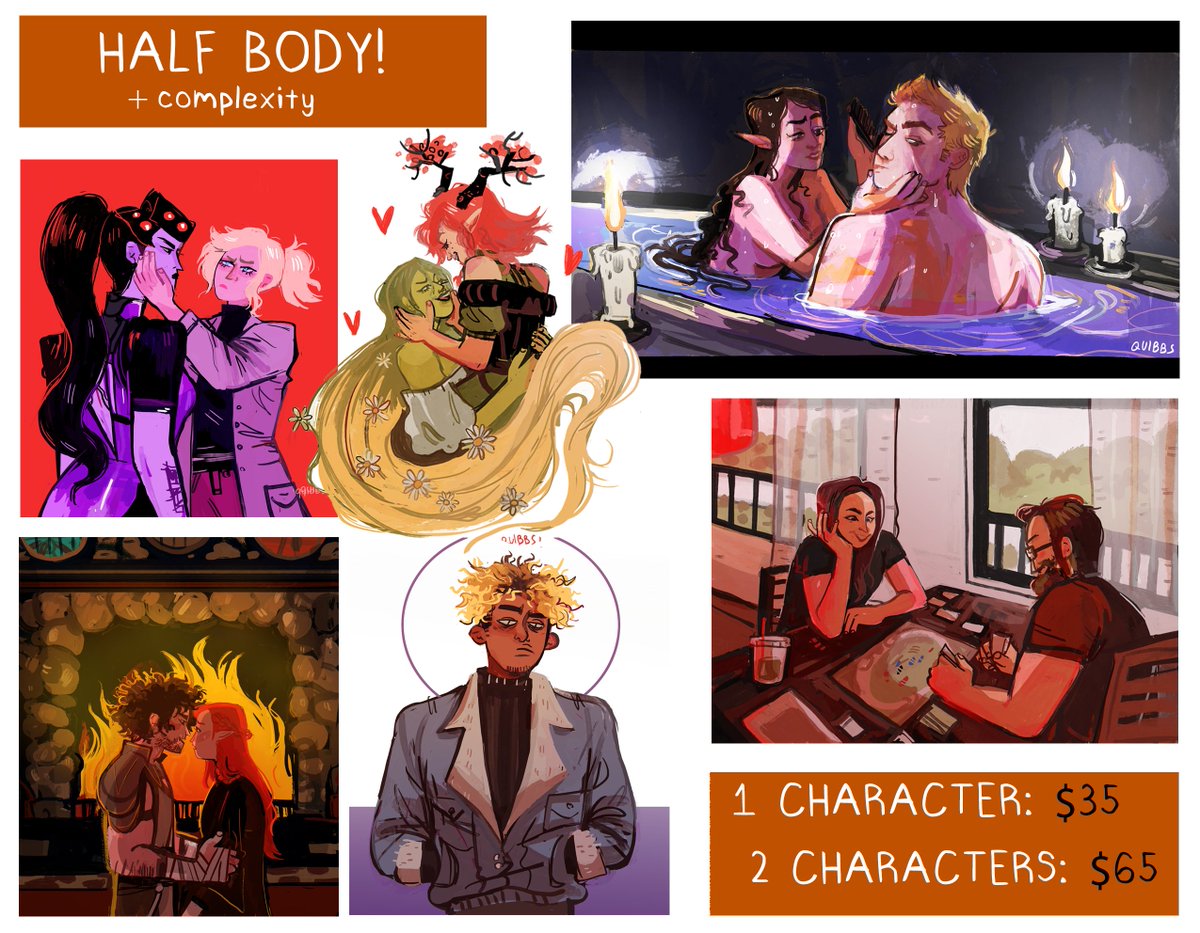 HERE WE GO AGAIN! NEW COMMISSIONS POST, just tweaked some prices again!
email me at quibblette@yahoo.com for questions and character details!!! ?i have no commission slots, i just go ham?
icons/portraits: $25/ half body: $35/ full body: $50 / sketches: $15