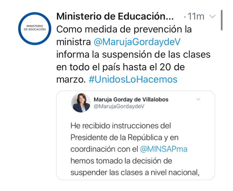 #LOÚLTIMO Suspendidas las actividades escolares a nivel de todo el territorio panameño hasta el 20 de marzo.
.
Noticia que comparte @meducapma en sus redes sociales.
.
#Salud #Prevención #CoronavirusPanamá #PanamáOeste #CostaVerde