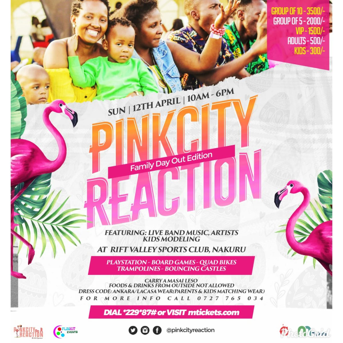 EmosNjoroge's tweet photo. Pink Stands for Flamingos and this is Flamingo City hence PinkCity Reaction.
#pinkcityreaction dial *229*87# for tickets .
#Eastersunday #Nakuru #favouritehost https://t.co/fNCwFT73dG
