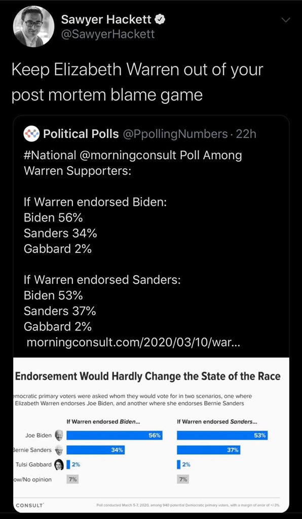 AltArmedForces's tweet photo. Officially putting #WarrenEndorseBernie #WarrentoBernie #warrentosanders to rest. #BernieWarriors, stop blaming Warren for voters wanting Biden over Sanders. https://t.co/jEyUBMrNOR