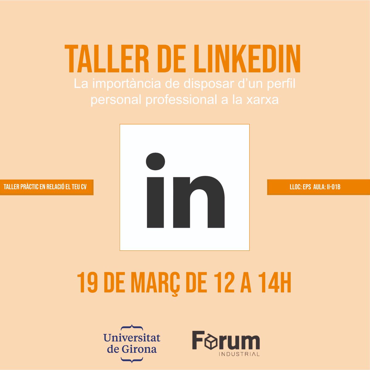 ForumEPS's tweet photo. 📆 El 19 de Març et convidem a un taller sobre una de les xarxes socials més professionals: LINKEDIN

📍Lloc: EPS (P.II - 01B).

⏰ Horari: de 12h a 14h

📌Aquest taller està inclòs dins el programa d'activitats del Fòrum Industrial i s’obtindran crèdits per l’assistència!💡 https://t.co/72OQWmzcV0