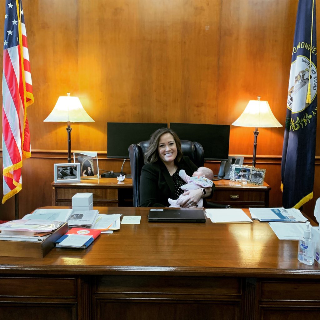 jacquelineforky's tweet photo. The first baby born to the sitting Lieutenant Governor in Kentucky history enjoying her first day in the Lieutenant Governor’s office! https://t.co/pmvMgp3VgU