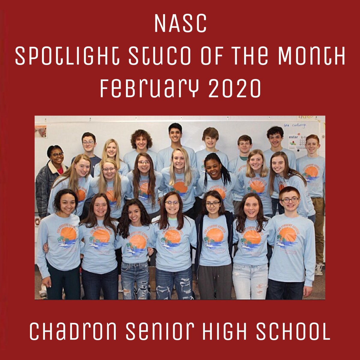 CSHS has been selected to be the NASC Spotlight Student Council of the month! Over their year, they've committed much time and effort into improving their school and home communities. They have worked on projects like Stress Less Week, Senior For Senior, and Halftime!