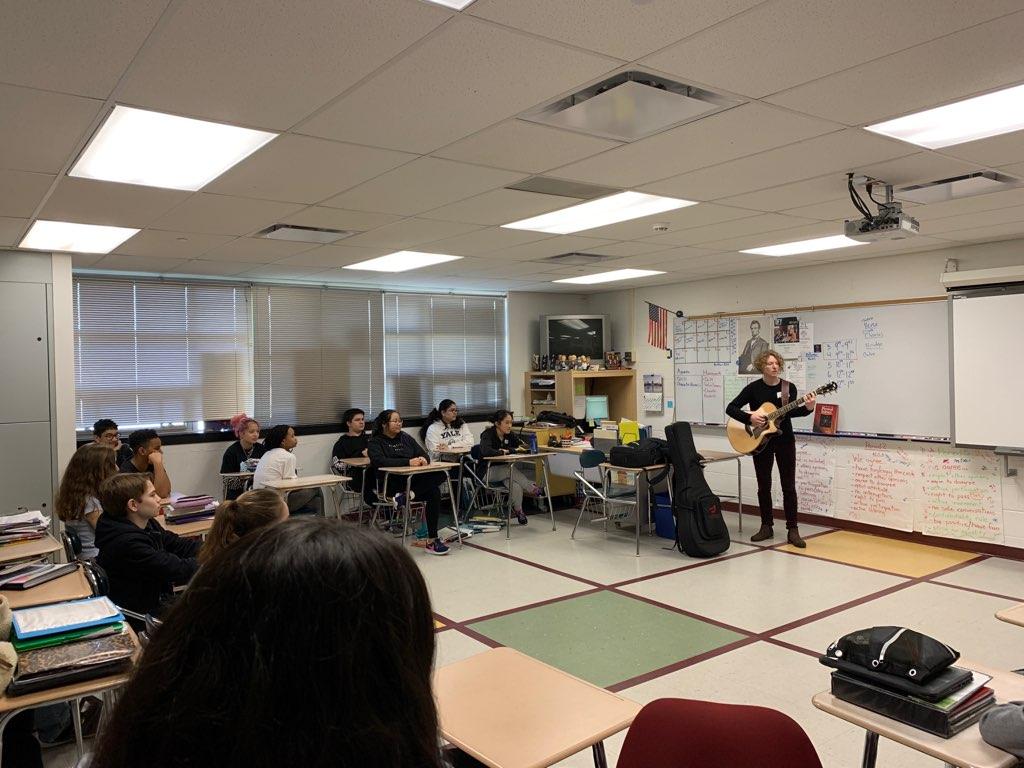 WissinkAMSB's tweet photo. Thank you Laura Clapp for working with Mr. Murphy's classes to write songs about our learning of 19th century US social reformers! Thank you to the @JAH_ArtsFnd for making this project possible! @AmityMSBethany #AR5 https://t.co/xkEubNCeVi