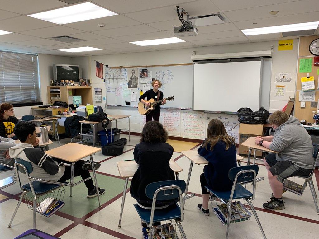WissinkAMSB's tweet photo. Thank you Laura Clapp for working with Mr. Murphy's classes to write songs about our learning of 19th century US social reformers! Thank you to the @JAH_ArtsFnd for making this project possible! @AmityMSBethany #AR5 https://t.co/xkEubNCeVi