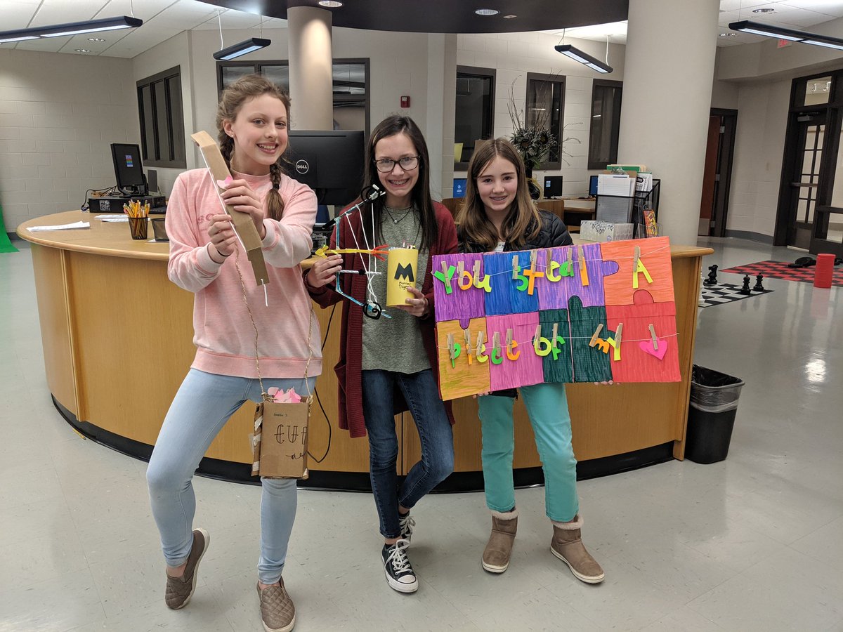 amandacurlin5's tweet photo. STEM Challenge winners for February!! We got a little behind with field testing!  Cupid's bow and arrow and a big Valentine's card!!! #murrayschools #mmslibrary https://t.co/js0v2mrsJa