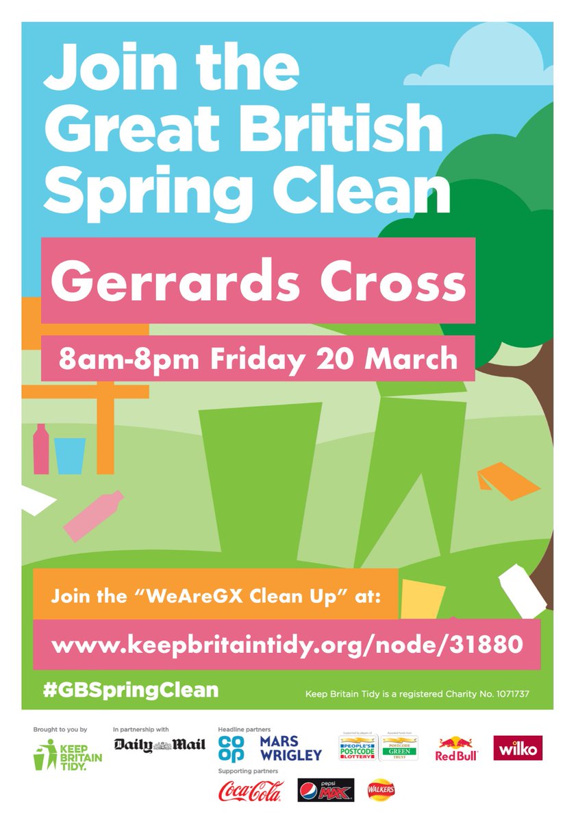 If you want to join in with the Gerrards Cross Great British Spring Clean, there will be people meeting up at 10.00am outside Majestic Wine in Packhorse Road on 20th March to get designated zones, all welcome to come along to make this a successful day