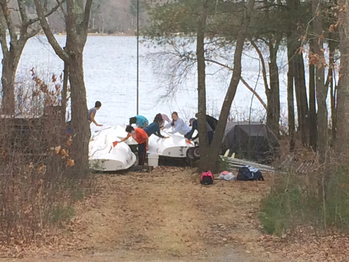 Yesterday was the first day of the spring sailing season.  That means setting up docks and prepping boats. Many hands are needed!