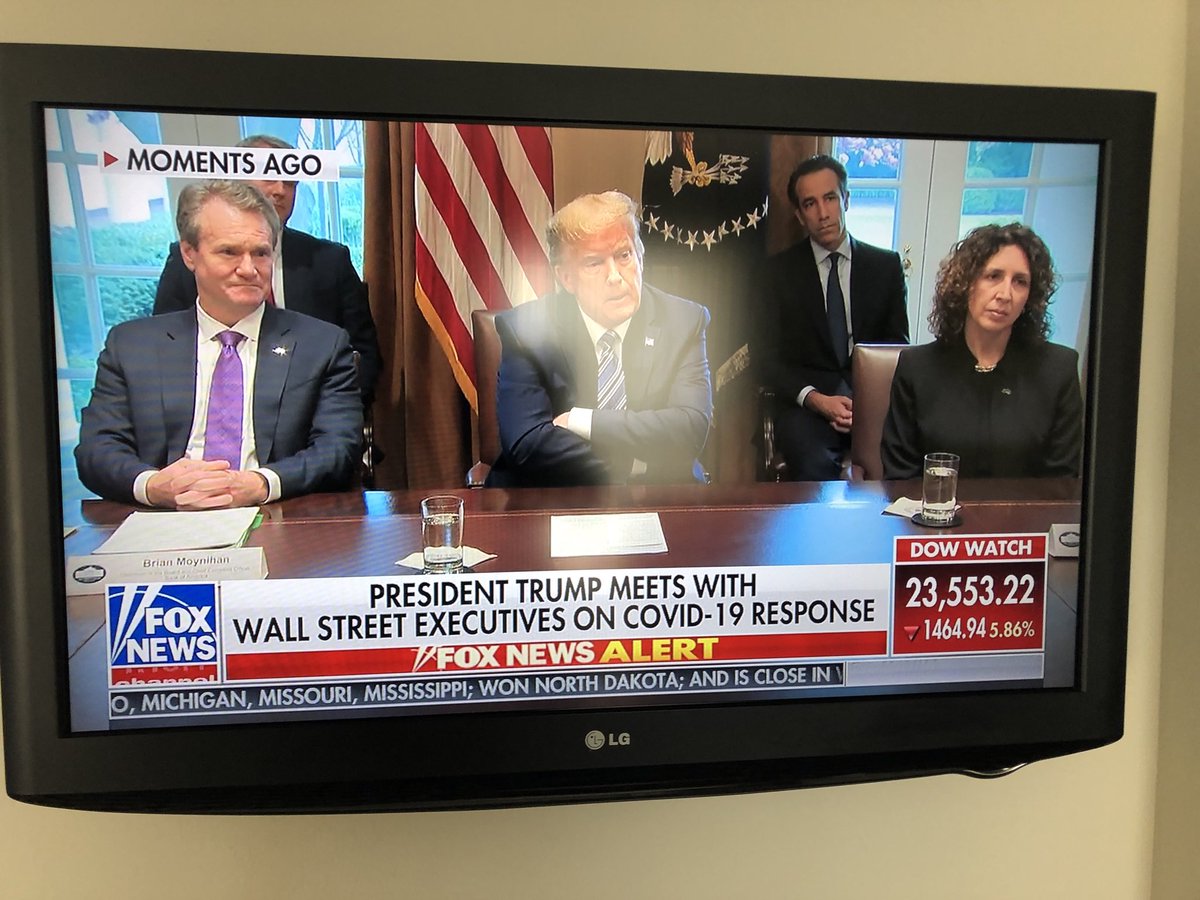 Our ⁦<a href="/ICBA/">Independent Community Bankers of America</a>⁩ CEO ⁦<a href="/romerorainey/">Rebeca Romero Rainey</a>⁩ seated next to ⁦<a href="/realDonaldTrump/">Donald J. Trump</a>⁩ discussing Covid-19 response ⁦<a href="/FoxNews/">Fox News</a>⁩