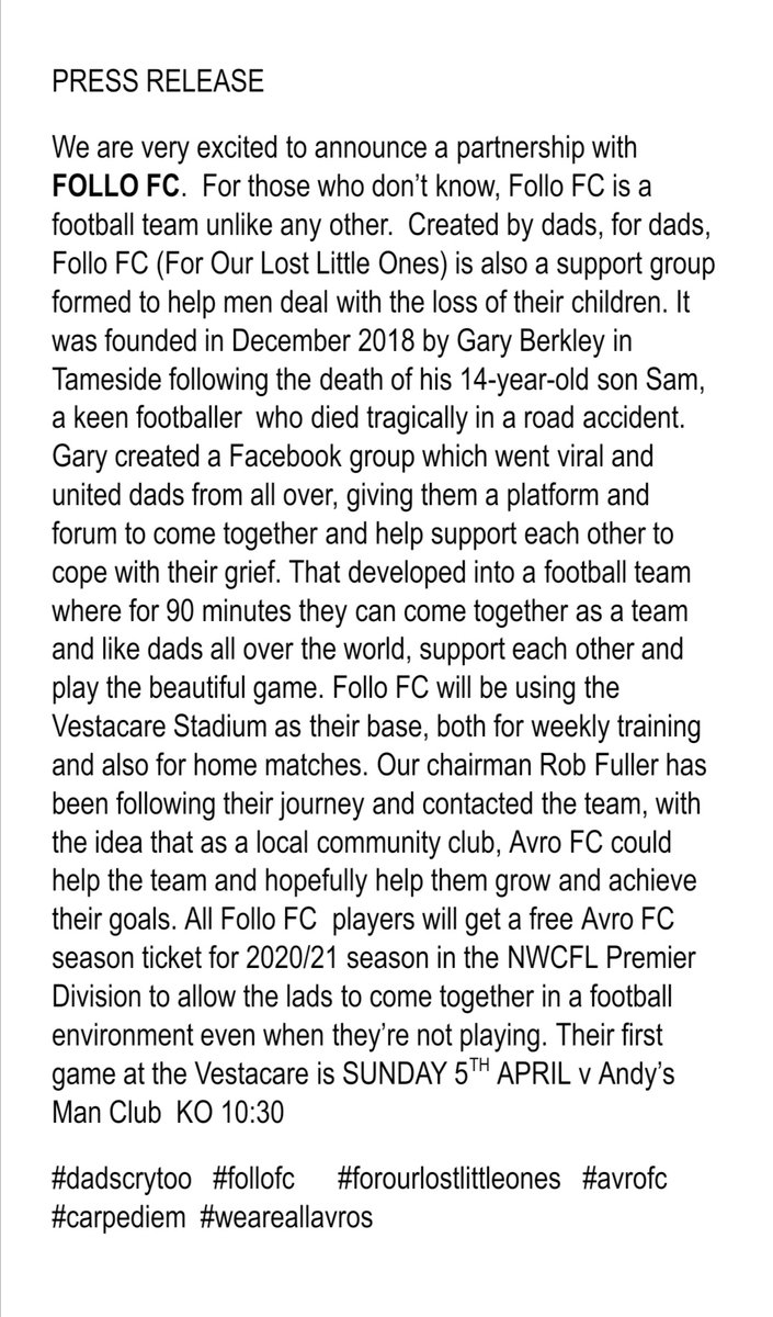AvroFC's tweet photo. For those who missed our announcement of our teaming up with the amazing lads at @Follo_FC who will be based at the @VestacareUK Stadium which will provide the club with a great base on which to develop and grow. #follofc #avrofc @NonLeaguePaper @MENSports @TonyIncenzo https://t.co/BJxEukMc0V