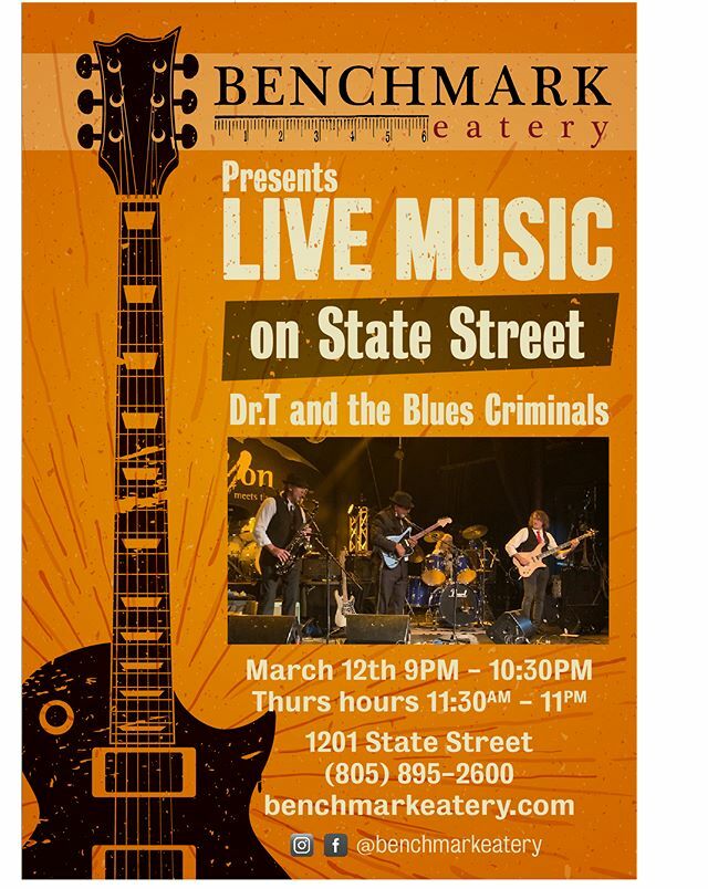 BenchmarkEatery's tweet photo. Live Music on the Benchmark Patio - Thursday March 12th, 9pm - 10:30pm, featuring Dr. T and the Blues Criminals - Stop in and enjoy the show. Free admission.
.
.
.
 #SantaBarbaraCA #VisitSantaBarbara #SeeSB #VisitSB #GranadaTheatre #DownTownSantaBarbara … https://t.co/u2U3BGSO1k https://t.co/eFAC8HU08J