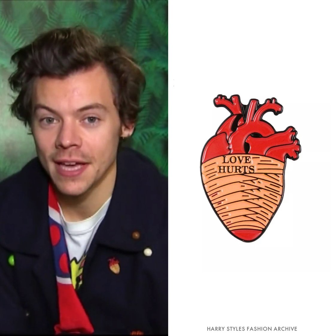 Harry Styles Fashion Archive Harry Wore A Love Hurts Anatomical Heart Pin 4 In His Pre Taped Segment For The Project T Co B28fvttdsy T Co Agb8v8vs3j