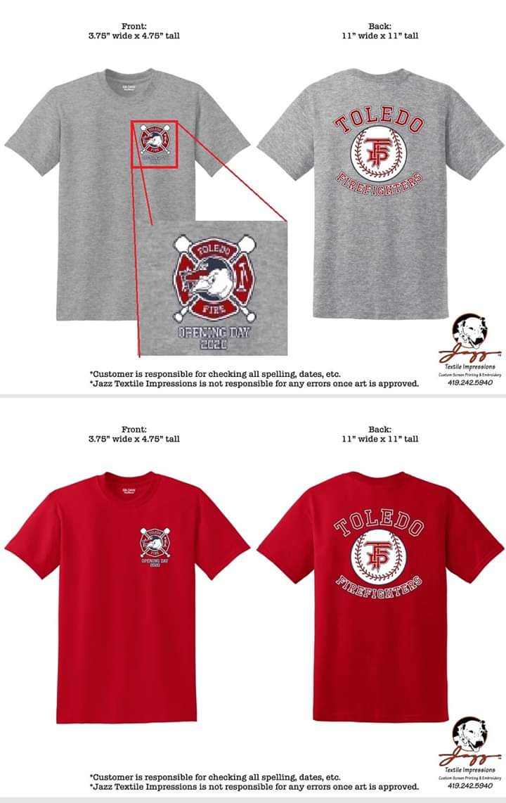tfd_leeroy's tweet photo. Help us raise money for Toledo Fire Softball and buy our 2020 Opening Day fundraiser shirt.

Not a Toledo firefighter? Doesn't matter.

Don't live close? Shipping available.

Get your order in now because it closes on 3/27.

https://t.co/UjM5glB2h2 https://t.co/Ggx08agb3H