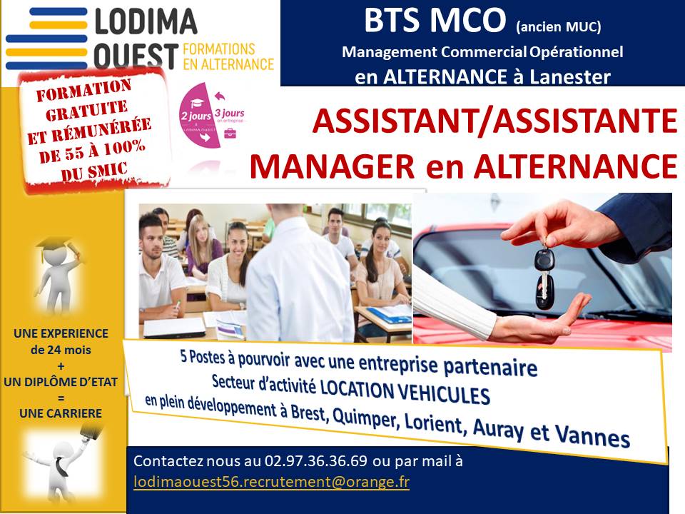 LodimaL's tweet photo. Vous avez comme projet professionnel d'effectuer un BTS MCO en alternance? Plusieurs de nos entreprises partenaires dans le secteur d'activité de la location de véhicules recrutent Assistant/Assistante Manager Trainee à Brest, Quimper, Lorient, Auray et Vannes au 02 97 76 49 37 https://t.co/Hj1FAvzmRr