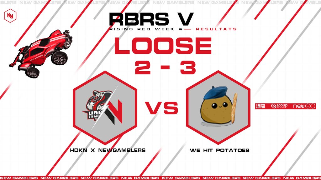 NewGamblers's tweet photo. | Défaite #RocketLeague |

Notre équipe @HDKNGmng X NewGamblers s'incline sur son 3ème match #RBRS face à We Hit Potatoes!

Ils sont en 2-1 dans la poule Rising League Red ! Rendez-vous la semaine prochaine pour le match suivant 🥖

 🖥️: https://t.co/MiKnJlsSgM

#NewGWin ⚪️🔴 https://t.co/gjA1CkoXSh
