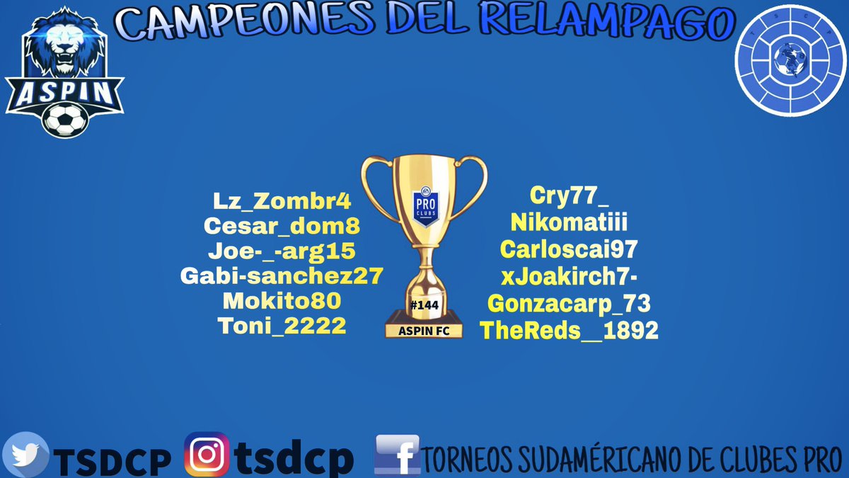 Queremos felicitar🥳 a <a href="/AspinOficial/">ASPIN FC</a> por salir campeón🏆🏅 del relámpago TSDCP ganando la final con un marcador de 6 a 0 más abandono del rival y así obtener su cuarto título.