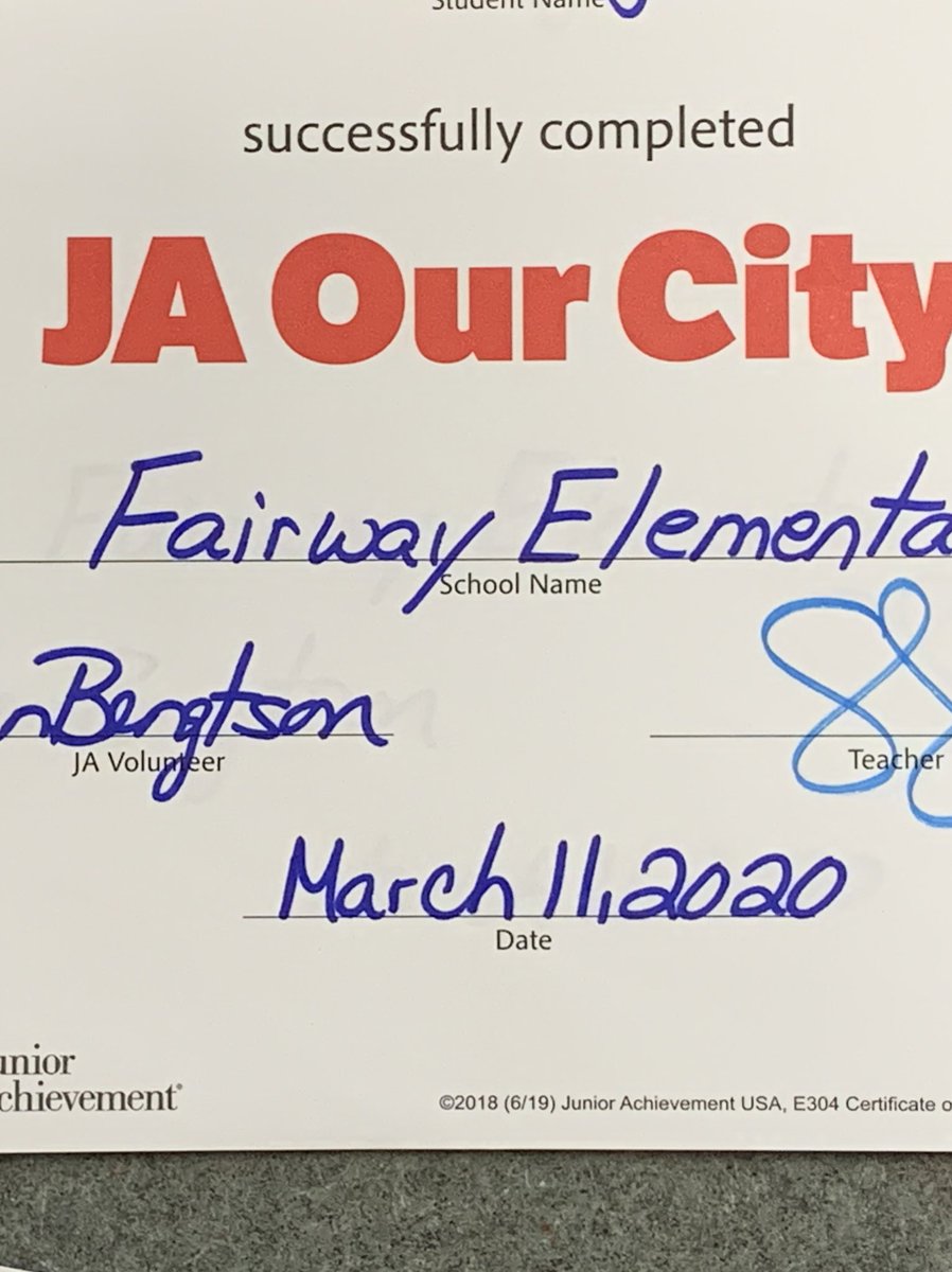 JonesFairway's tweet photo. Today was our last day of Junior Achievement! We have officially graduated! We learned so much from our amazing voulnteer, Mrs. Bengtson! Thank you so much for this experience! https://t.co/G3nPvDYQ7E