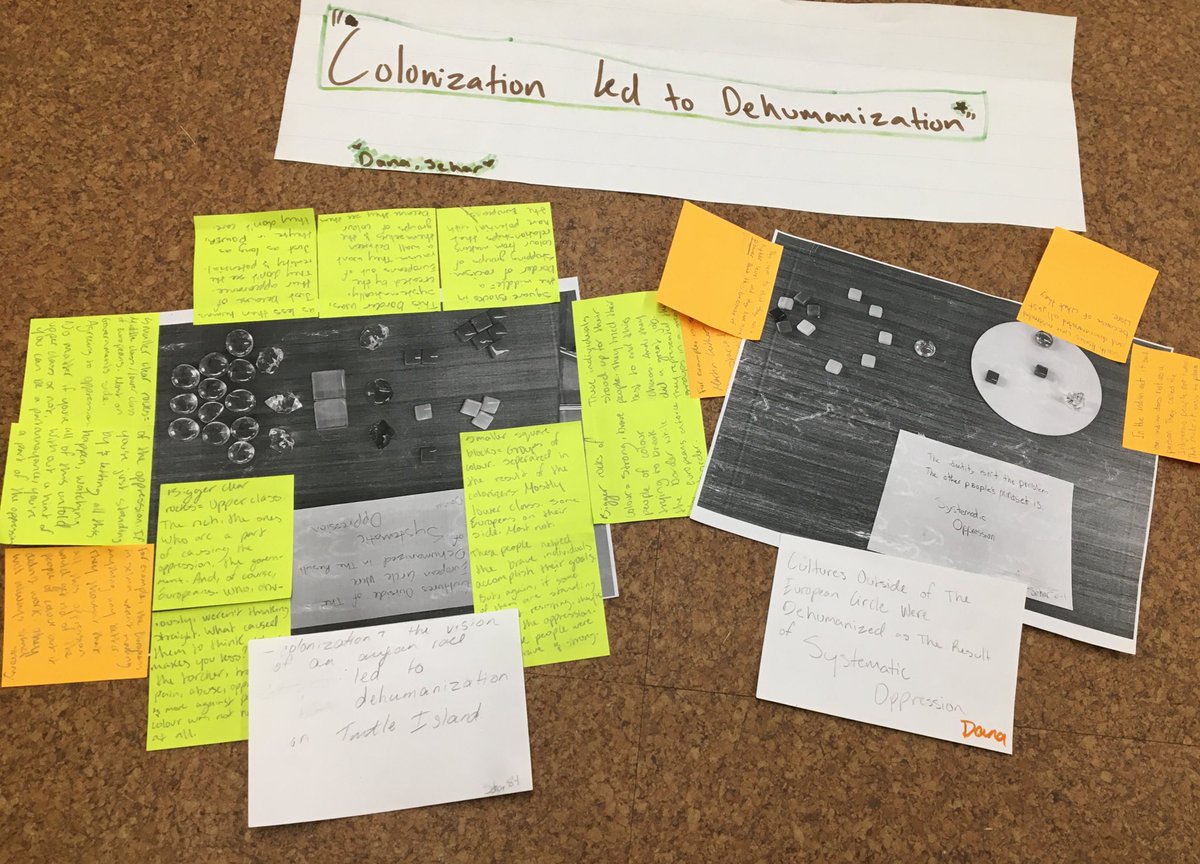 vanderclass's tweet photo. Today 8-1 and 8-3 met in groups for our #PBL around systems. Students shared insights from claims they built &amp; looked for links bt claims - then decided on a title for their kinetic art piece that they will build, tying their claims together #MakeWriting #FNMIed #onsshg https://t.co/VulUEQdTmV