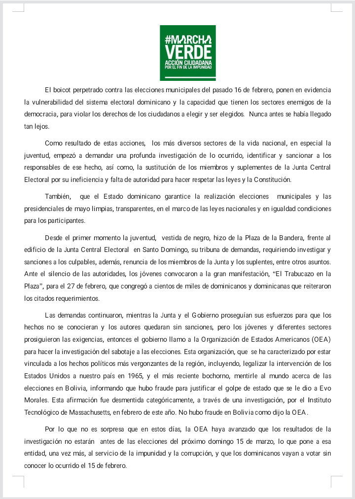 verde_marcha's tweet photo. Imágenes y el documento leído el pasado domingo 8 de marzo, junto a los jóvenes indignados, por el intento de desconocer la voluntad popular en las pasadas elecciones municipales...
#MarchaVerdePaLaCalle https://t.co/6ModqLslQv