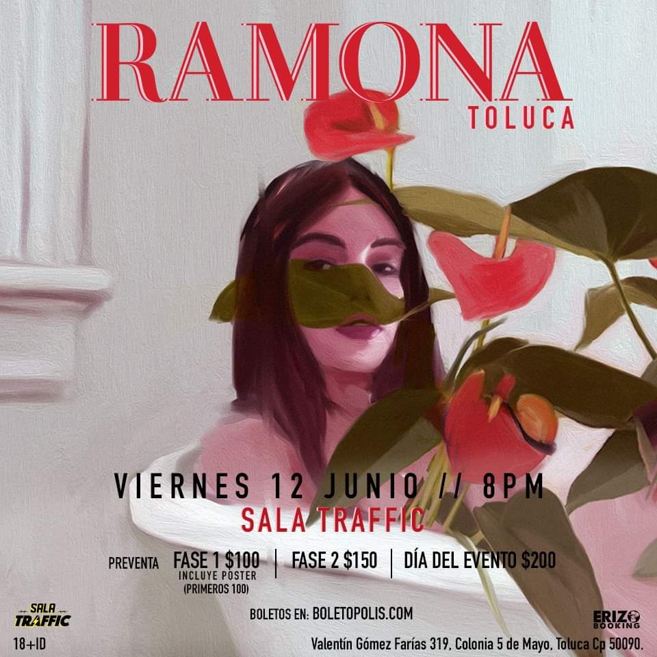 12 de Junio
<a href="/RamonaMusica/">Ramona</a>
20:00hrs / +18 / Boletos en @boletopolis
